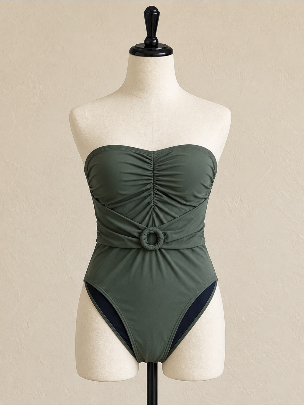 Michael Kors Olive Green Strapless One-Piece Swimsuit